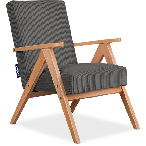 KONSIMO NASET Vintage Sessel gepolstert Echt-Holz-Rahmen, Dunkelgrau