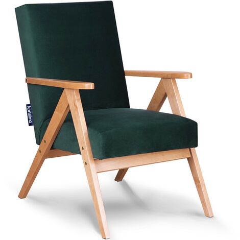 KONSIMO NASET Vintage Sessel in Flaschengrünem Samt, Eiche grün/hell (1/5)