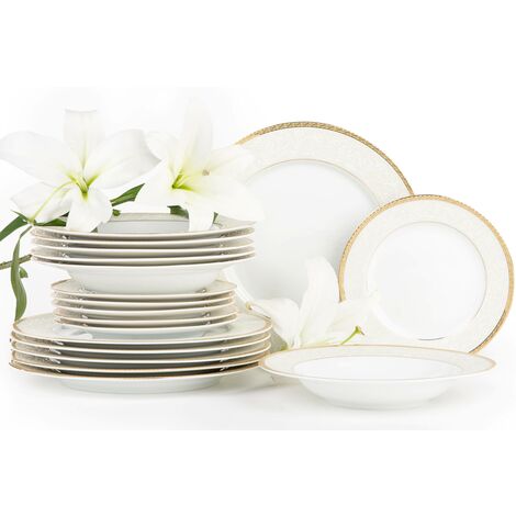KONSIMO AGAWA GOLD Abendessenservice für 6 Personen (18-tlg) Porzellan, Gold