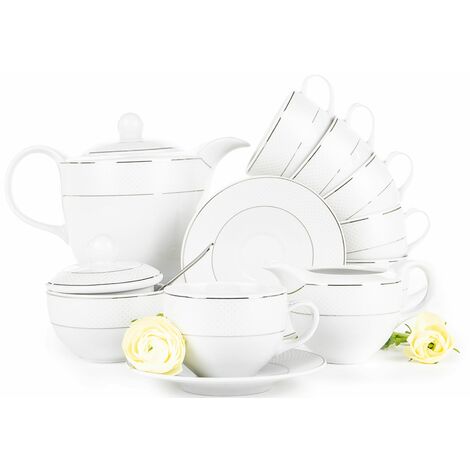 KONSIMO AMELIA SATIN Kaffeeset für 6 Personen (9 Artikel) Porzellan, Weiß
