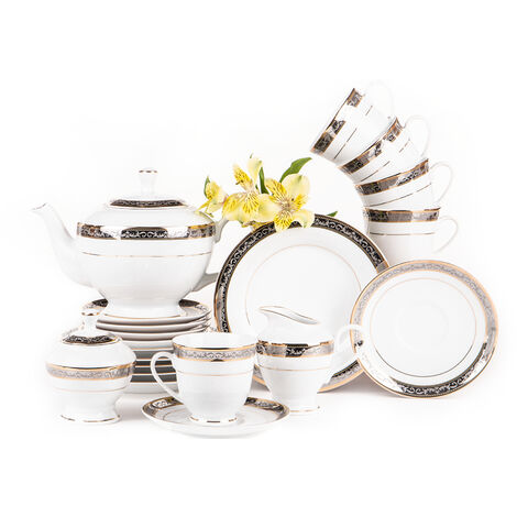 KONSIMO CONTE Teeservice für 6 Personen (15tlg.) Porzellan, Weiß/Silber/Gold (1/2)