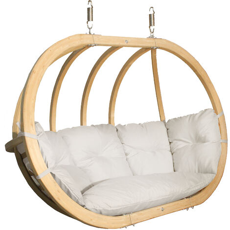 KONSIMO CALLISTO Hölzerner Hängesessel für zwei Personen, beige