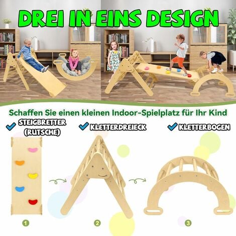  Triángulo plegable de Pikler, juguetes de escalada para niños  pequeños en interiores, juguetes de escalada de madera para niños pequeños  de 1 a 3 años (grande, madera) : Juguetes y Juegos