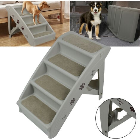 Froadp 49x38x61cm Escaleras Plegables para Gato Escalones de Plástico para  Perros con 4 Peldaños y Alfombrilla