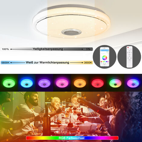 LED Lampara Iluminacion De Techo Colgante RGB Multicolor Con Altavoz  Bluetooth