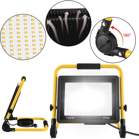 Aigostar Foco De Trabajo LED 30W 2700LM – 4 Unidades, IP65 Impermeable, Base Plegable 360° Para Taller, Obra O Garaje
