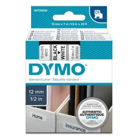 DYMO LetraTag Étiquettes en Plastique Authentique, 12 mm x 4 m, Noir sur  Blanc, Étiquettes autocollantes pour étiqueteuse DYMO LetraTag