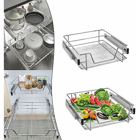 Tiroir Télescopique Extensible 37.5x24.5x19 Cm Métal - Organiseur Armoire Cuisine Avec Colle