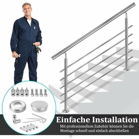 YARDIN Rampe d'escalier en Acier Inoxydable, Garde-Corps en Acier Inoxydable intérieur et extérieur pour escaliers Balustrade Jardin Balcon (80 cm, 5 Barres transversales)