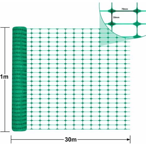 Filet Protection 30m X 1m - Clôture Plastique PE, Maille 70x35mm - Pour Jardin, Chantier, Animaux (vert Ou Orange)