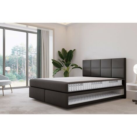 Lit adulte 180x200 cm MALLORCA - lit suspendu avec matelas ressorts ensachés et matelas bonnell - tissu velours – noir (1/4)