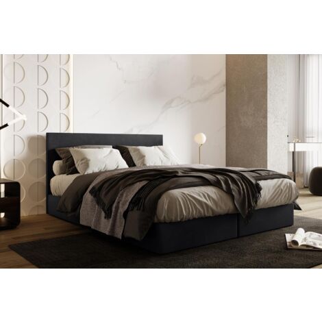 Lit boxspring 200x200 cm SIESTA avec rangement et matelas ressorts ensachés en velours gris foncé (1/5)