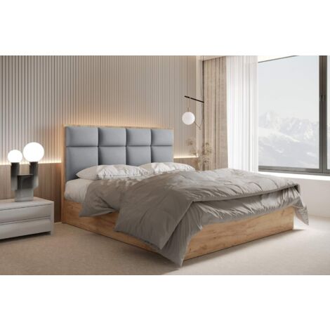 Lit adulte 140x200 cm SELVA avec rangement, matelas ressorts ensachés et surmatelas - tissu velours - gris (1/5)