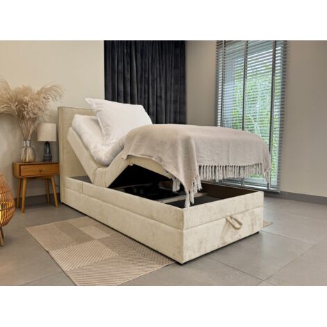 Lit adulte 80x200 SORRENTO - ensemble relaxation électrique, matelas ressorts ensachés, rangement, surmatelas en tissu beige (1/3)