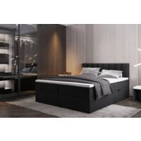 Lit adulte 200x200 cm PALERMO - avec matelas, rangement et surmatelas - tissu velours - noir