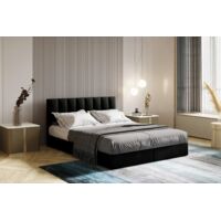 Lit adulte 180x200 cm CITY - rembourré avec rangement et matelas – tissu velours - noir