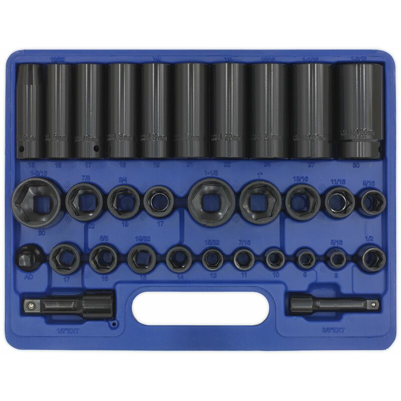 Impact Steckschlüssel-Set – 12-teilig, 3/8" Antrieb – Metrisch & Zoll – Robust Für Akku-Schlagschrauber
