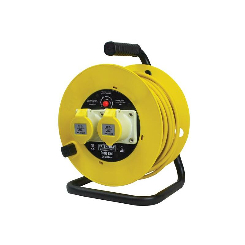 Faithfull Power Plus Open Drum Cable Reel 110V 16A 2-Socket 25m (2.5mm Cable) FPPCR25ML25