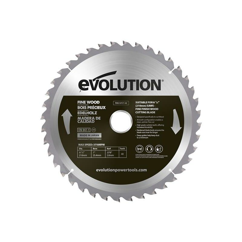 Evolution Fine Wood Mitre/Table Saw Blade 210 x 25.4mm x 40T EVLFW210TC40