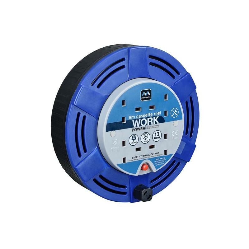 Masterplug Cassette Cable Reel 240V 13A 4-Socket Thermal Cut-Out Blue 8m MSTMCT08134R