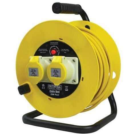 Faithfull Power Plus Open Drum Cable Reel 110V 16A 2-Socket 25m (2.5mm Cable) FPPCR25ML25