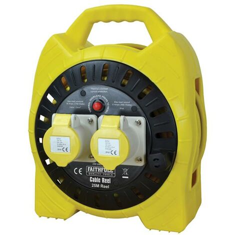 Faithfull Power Plus Semi-Enclosed Cable Reel 110V 16A 2-Socket 25m (1.5mm Cable) FPPCR25MSEL