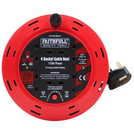 Faithfull Power Plus Cable Reel 240V 10A 4-Socket 10m FPPCR10M10A