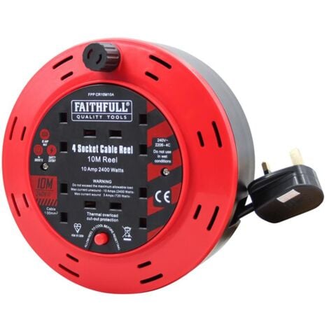 Faithfull Power Plus Cable Reel 240V 10A 4-Socket 10m FPPCR10M10A