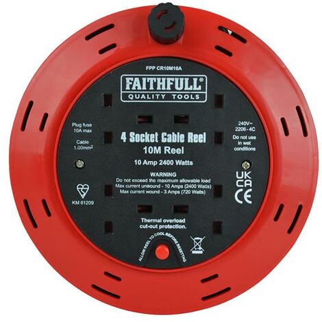 Faithfull Power Plus Cable Reel 240V 10A 4-Socket 10m FPPCR10M10A
