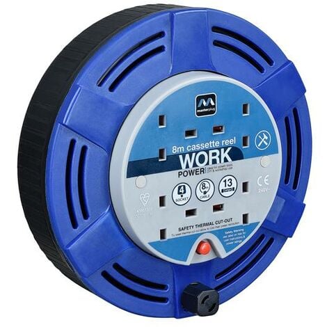 Masterplug Cassette Cable Reel 240V 13A 4-Socket Thermal Cut-Out Blue 8m MSTMCT08134R