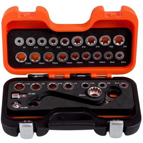 Bahco S Type Low Profile Ratchet Ring Wrench Adaptor Set 29 Piece BAH1320SRM29