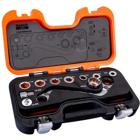 Bahco S Type Low Profile Ratchet Ring Wrench Adaptor Set 29 Piece BAH1320SRM29