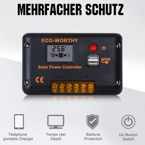 ECO-WORTHY Kit panneau solaire 12V/24V 240W avec 30A contrôleur de charge pour voiture a domicile PV hors kit de reseau pour frigo