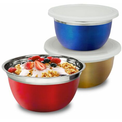 Ciotole Acciaio Inox Antiscivolo - Set 3 Pezzi Con Coperchio - Foto 10