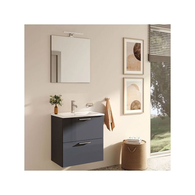 Mobile bagno sospeso con specchiera e lavabo integrato modello mia composizione completa 80cm - antracite VITRA