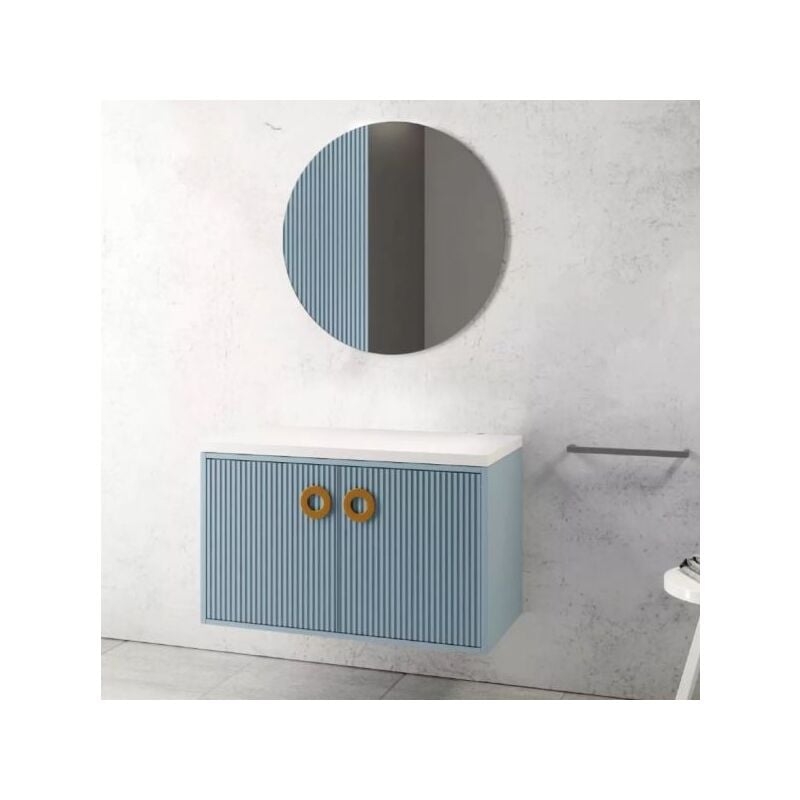 Mobile bagno sospeso con specchiera senza lavabo modello margot 90cm base  sospesa -top -specchio -verde salvia