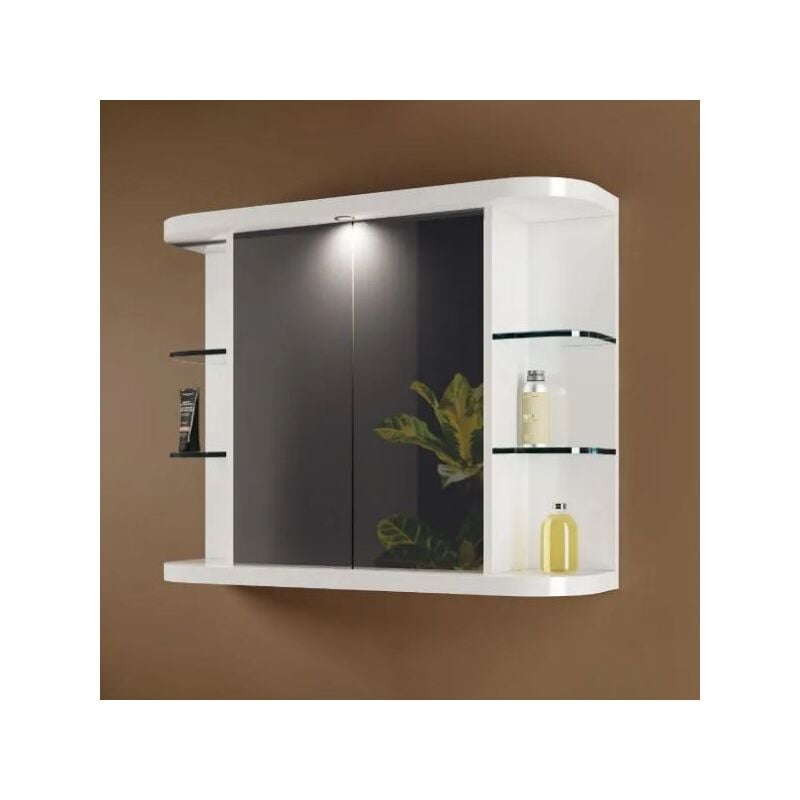 Specchiera bagno con due ante e faretto integrato modello benny l=82cm h=65cm p=23cm MOBO
