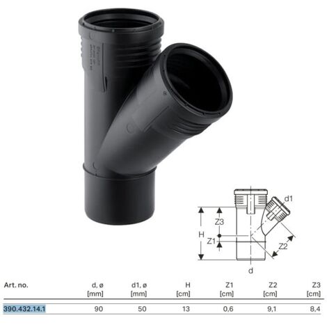 Silent PP Braga 45° Riduzione GTEA ø90x50 L. 139mm 390.432.14.1 (1/4)