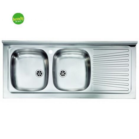 Lavello cucina da appoggio in acciao inox 2 vasche con gocciolatoio modello mondial cm.120x50 vasca destra - profonditÀ vasca: 15 cm HIDROS
