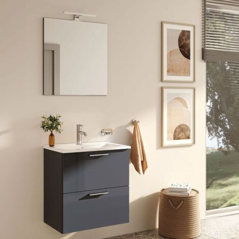 Mobile bagno sospeso con specchiera e lavabo integrato modello mia composizione completa 80cm - antracite VITRA