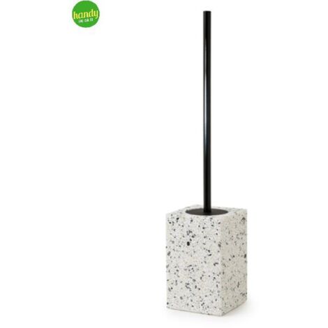 Porta Spazzola WC In Marmo Grigio Lucido 15 Cm, Con Spazzola Inclusa