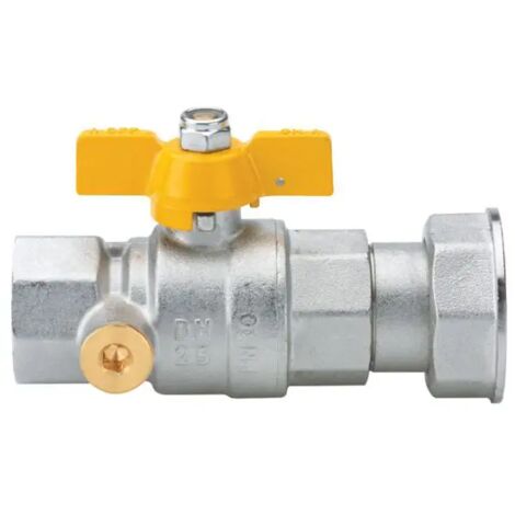 Valvola arresto a sfera in ottone con farfalla e presa pressione per gas femmina dado girevole 3/4"x11/4" ENOLGAS