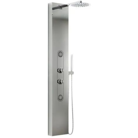 Colonna pannello doccia in acciaio inox cromato lucido con doccetta,flessibile e getti orizzontali massage modello andromeda cromato lucido AMBRA WATER