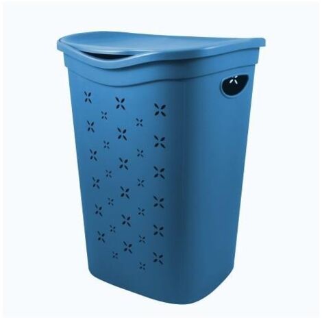 Cesta porta biancheria blu avio 55 lt – Plastica resistente – Dimensioni 37 x 40 x h 53 cm – Con fori laterali e coperchio – Belli E Forti (1/4)
