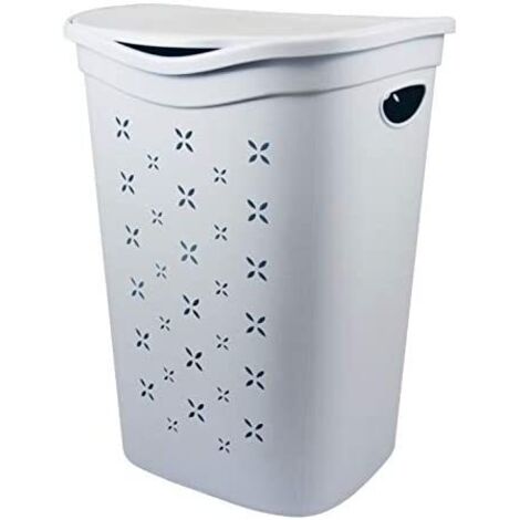Cesta porta biancheria bianca 55 lt in plastica resistente – Dimensioni 37 x 40 x h 53 cm – Con fori laterali e coperchio apri e chiudi – Belli E Forti (1/4)