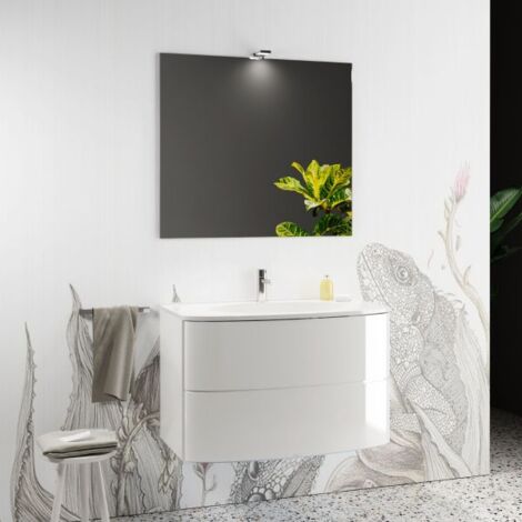 Mobile bagno sospeso con specchiera e lavabo integrato modello luna 90cm composizione  completa MOBO