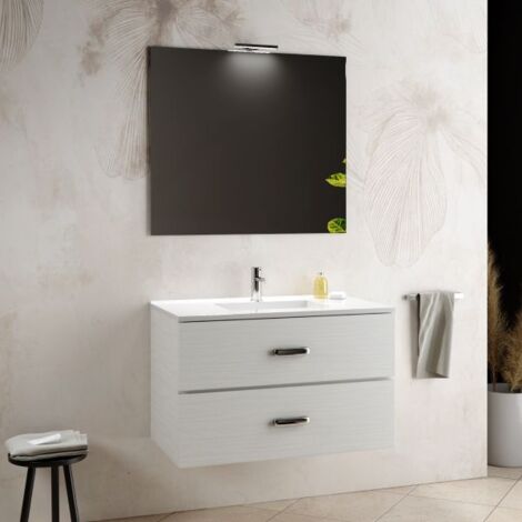 Mobile bagno sospeso con specchiera e lavabo integrato modello simona 90cm  composizione completa - palissandro/larice MOBO