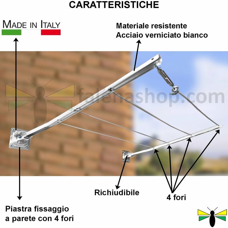 Stendibiancheria da muro e balcone interno e esterno 71x35x13 cm