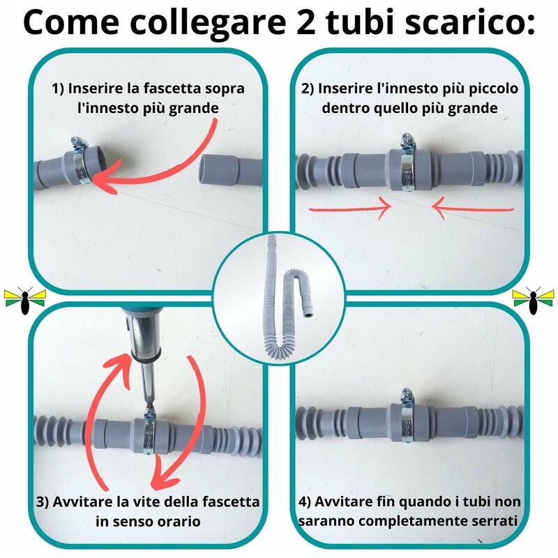 1022903 - TUBO SCARICO ACQUA LAVATRICE 2,00 METRI Ø 22 MM LAVASTOVIGLIE - -  Senza marca/Generico 