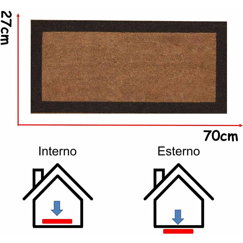 Zerbino ingresso casa Classico cm 40X80 tappeto ANTISCIVOLO zerbino in cocco  27X70 / ROSSO